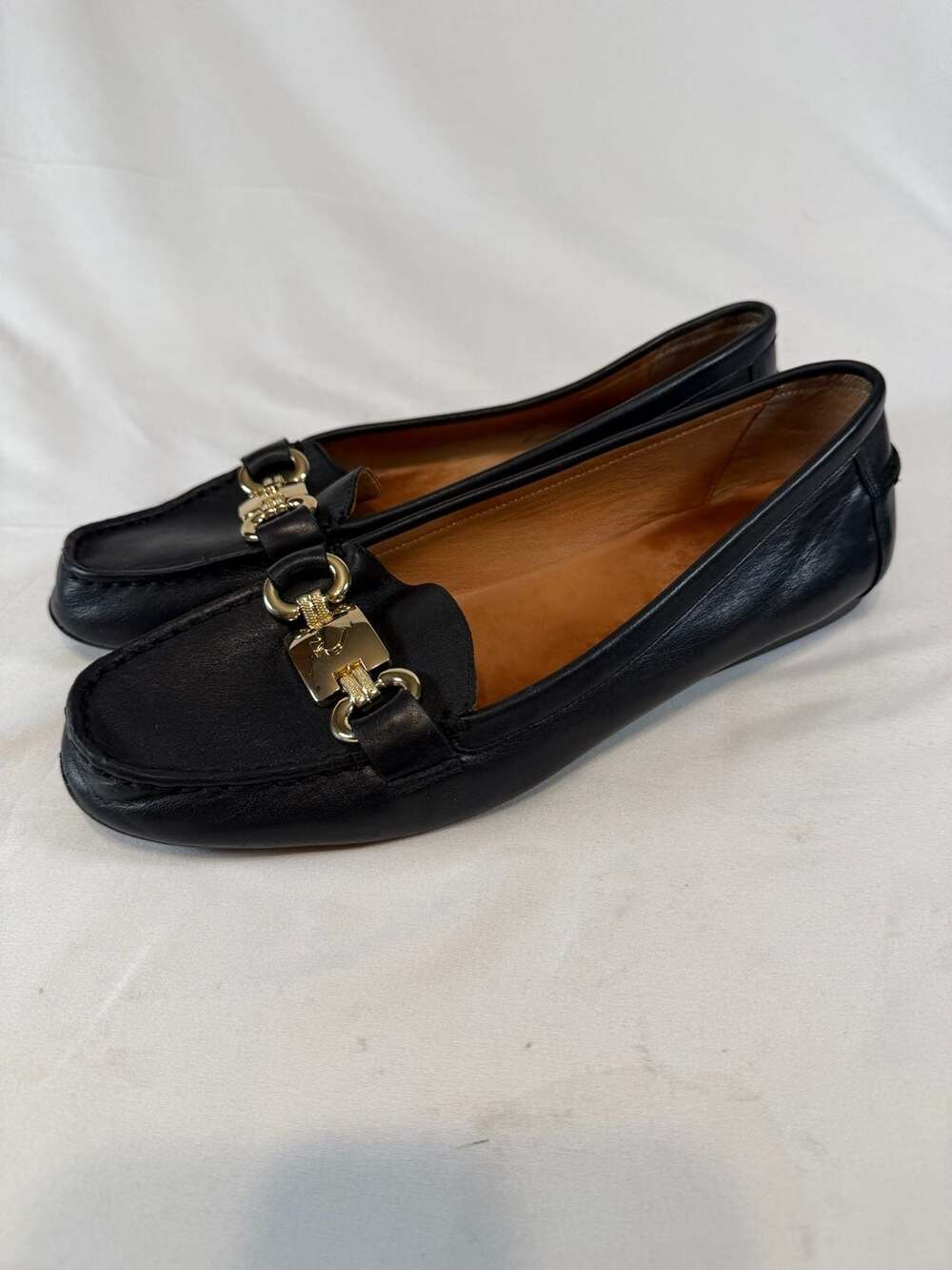 Kate Spade New York Black Leather Gold Hardware Loafers Flats Shoes Size 11 Quie